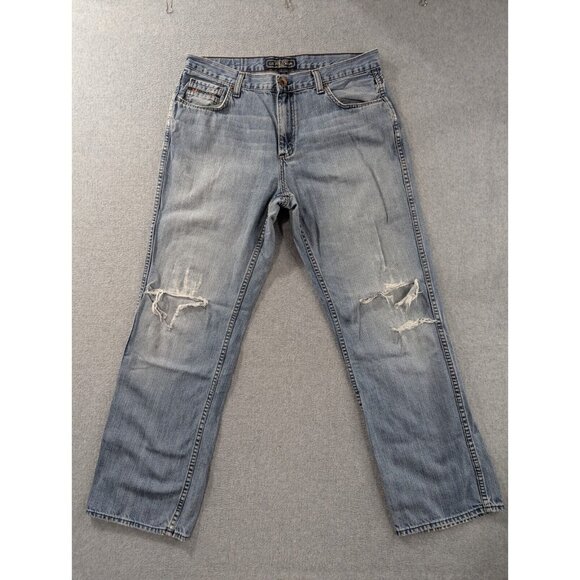 US Polo Assn Jeans Mens Size 34x32 Blue Distressed Relaxed Bootcut Whiskers - Picture 1 of 13